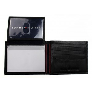 Tommy Hilfiger Men's Leather Passcase Wallet - Black